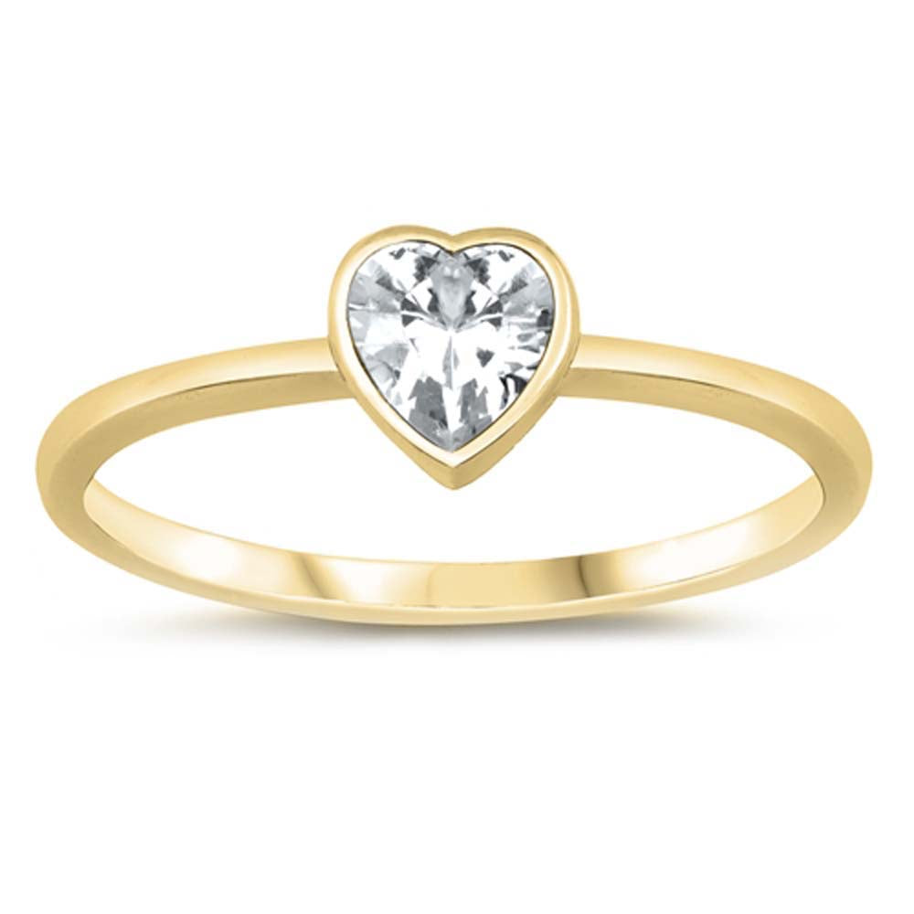 Sterling Silver Yellow Gold Plated Cz Heart RingAnd Face Height 6 mm
