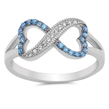 Load image into Gallery viewer, Sterling Silver Blue Topaz and Clear CZ Infinity Heart RingAnd Face Height of 9 mm