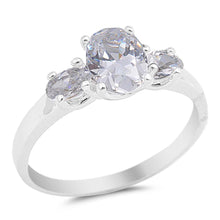 Load image into Gallery viewer, Sterling Silver Three Stone Oval Shaped Clear CZ RingAnd Face Height 8mm