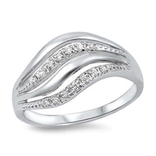 Load image into Gallery viewer, Sterling Silver Lines Wave Shaped Clear CZ RingAnd Face Height 12mm