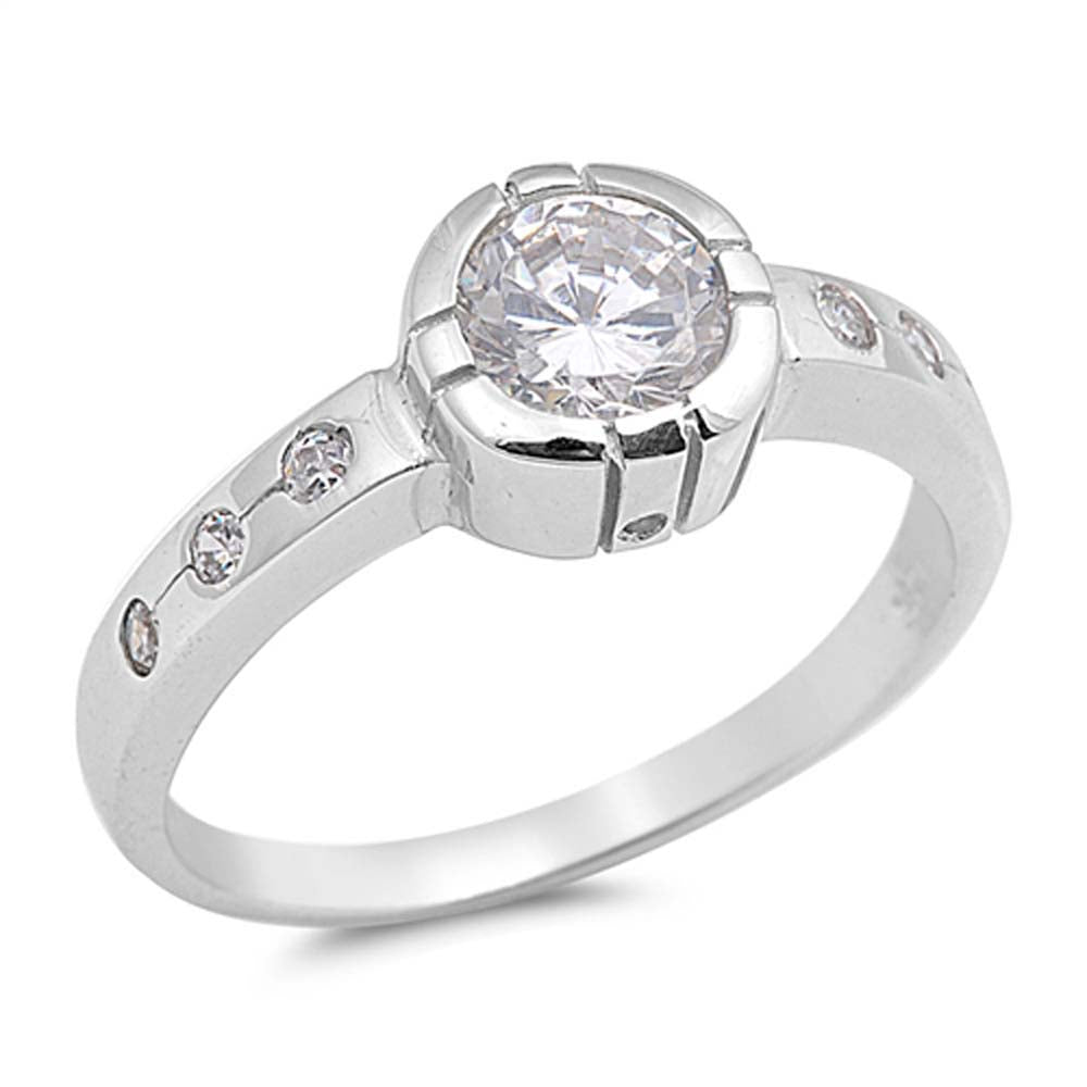 Sterling Silver Round Shaped Clear CZ RingAnd Face Height 8mm