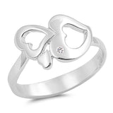 Sterling Silver Hearts Shaped Clear CZ RingAnd Face Height 11mm