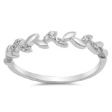 Sterling Silver Leaf CZ RingAnd Face Height of 4 mm