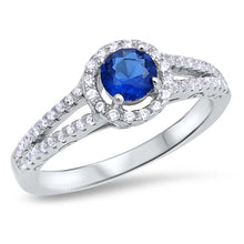 Load image into Gallery viewer, Sterling Silver Ring with Blue Sapphire Stone and Clear CZAnd Face Height of 8 mm