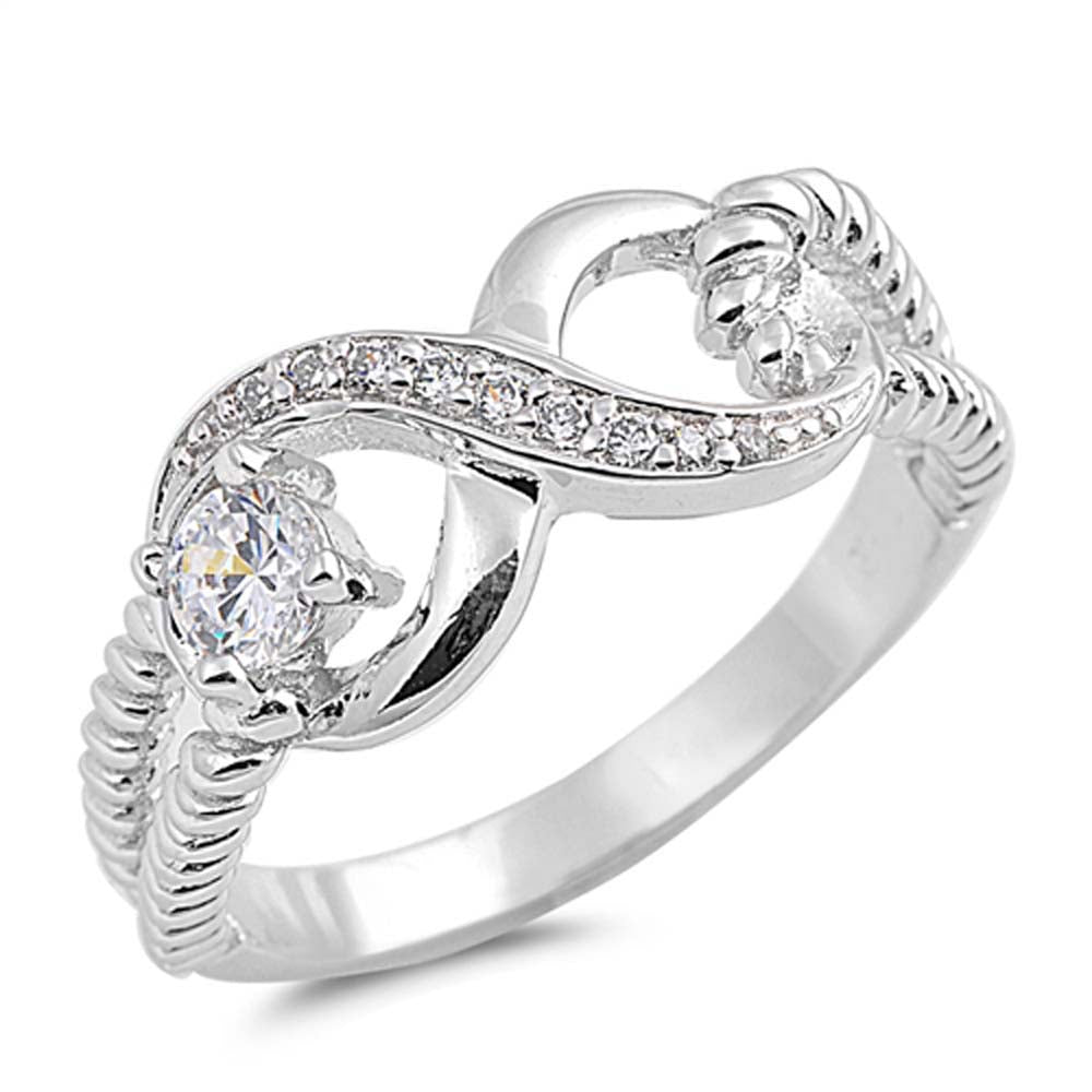 Sterling Silver Infinity Shaped Clear CZ RingsAnd Face Height 9mm