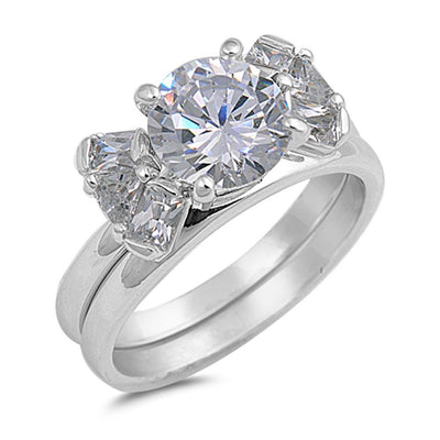 Sterling Silver Circle Shaped Cubic Zirconia Wedding RingAnd Face Height 8mm