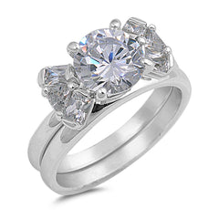 Sterling Silver Circle Shaped Cubic Zirconia Wedding RingAnd Face Height 8mm