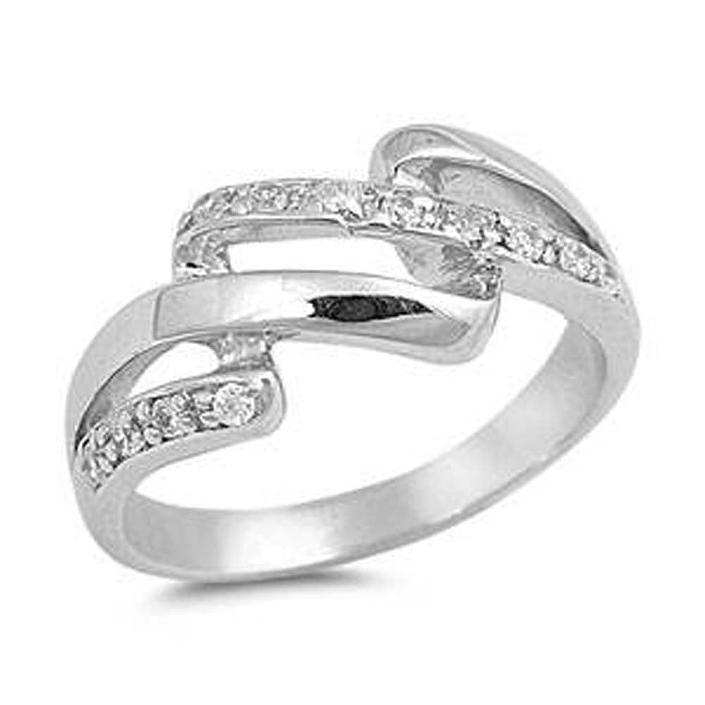 Sterling Silver Infinity Shaped Clear CZ RingsAnd Face Height 9mm