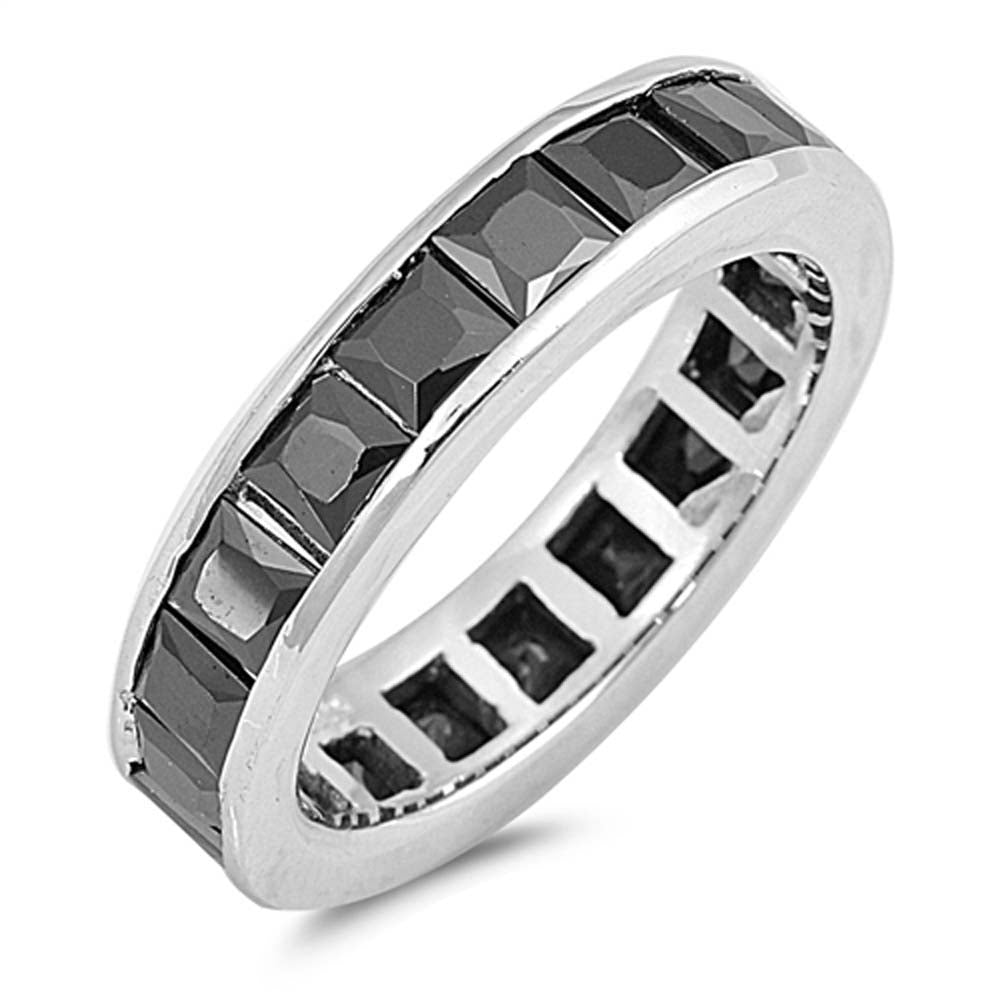 Sterling Silver Wedding Band Shaped Black CZ RingAnd Face Height 5mm