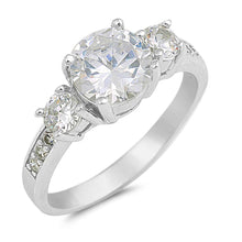 Load image into Gallery viewer, Sterling Silver Three Stone Round Shaped Clear CZ RingAnd Face Height 8mm