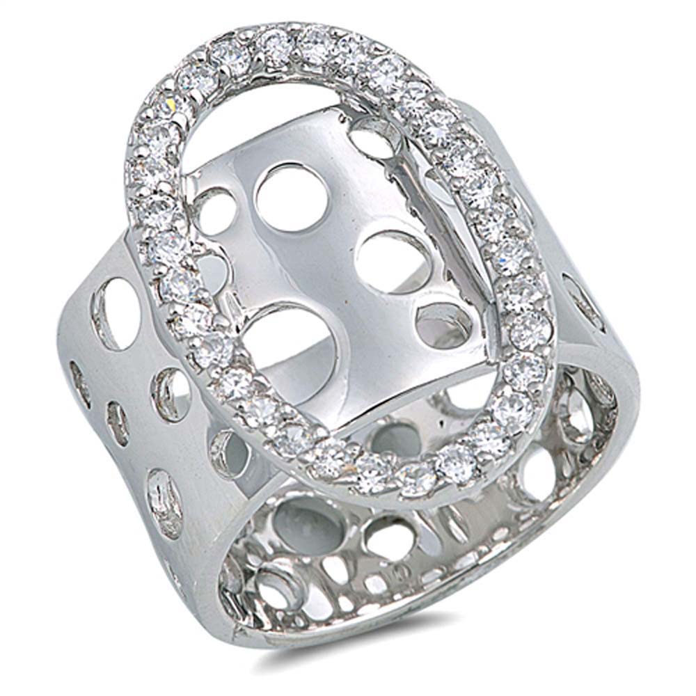 Sterling Silver Holes Shaped Clear CZ RingsAnd Face Height 24mm