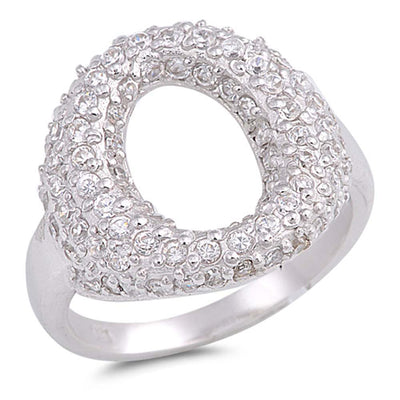 Sterling Silver Concave Oval Shaped Clear CZ RingAnd Face Height 18mm