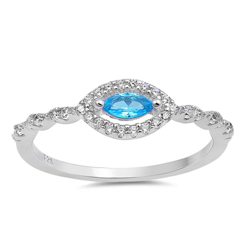 Sterling Silver Ring with Blue Topaz and Clear CZ, Face Height of 5 mm