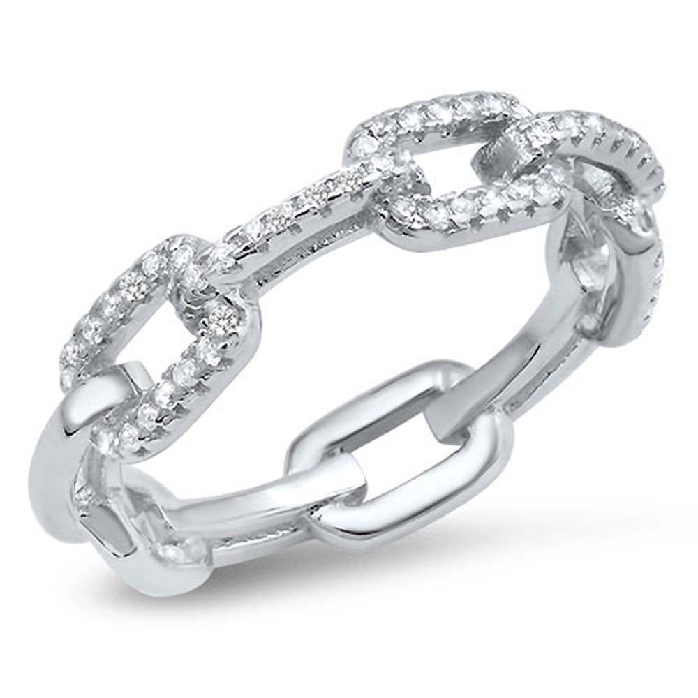 Sterling Silver Clear CZ Chain Link RingAnd Face Height of 6 mm