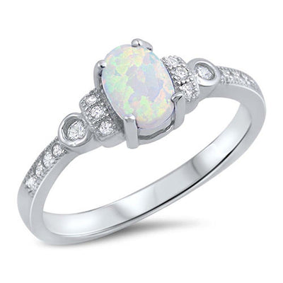 Sterling Silver White Lab Opal and Clear CZ StonesAnd Face Height of 7 mm