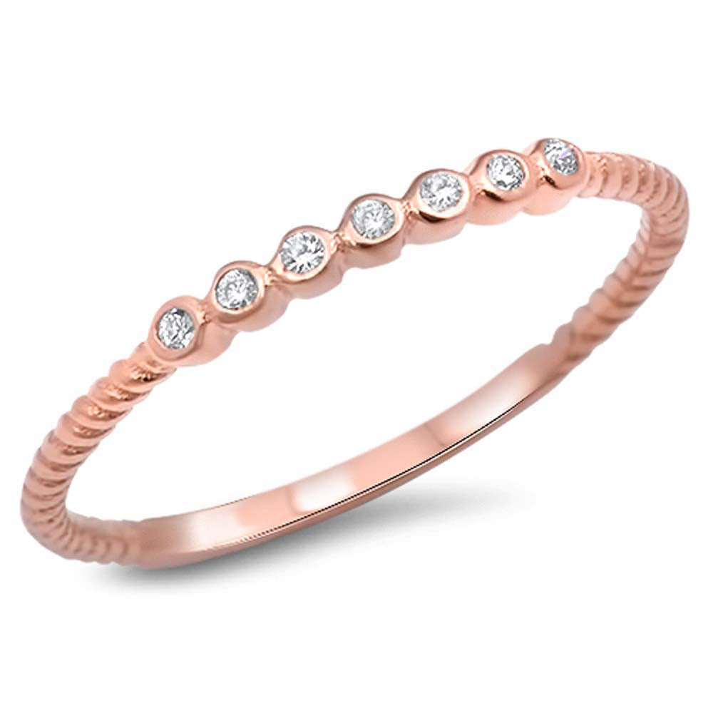 Sterling Silver Rose Gold Plated with Clear CZ RingAnd Face Height of 2mm