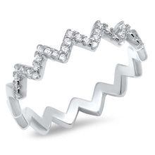 Load image into Gallery viewer, Sterling Silver Zigzag Ring with Clear CZAnd Face Height of  5 mm