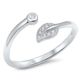 Sterling Silver Clear CZ Wraparound Leaf RingAnd Face Height of  8 mm