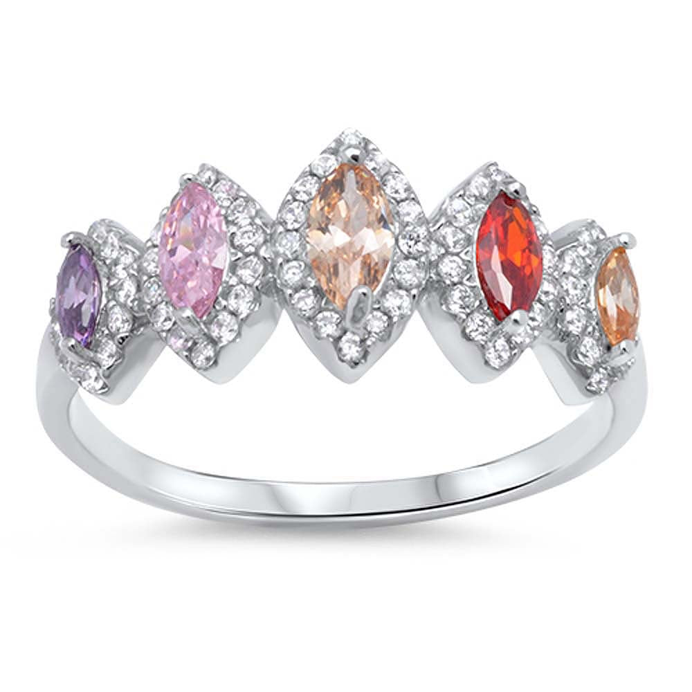 Sterling Silver Multicolor CZ Stones (AmethystAnd PinkAnd ChampagneAnd GarnetAnd Clear)AndFace Height of  9 mm