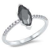 Sterling Silver Ring with Clear CZ and Black CZ StoneAnd Face Height of  12 mm