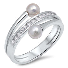 Load image into Gallery viewer, Sterling Silver Simulated Pearl and Clear CZ RingAnd Face Height of  13 mm