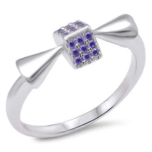 Load image into Gallery viewer, Sterling Silver Ring with Amethyst Colored Crystal StonesAnd Face Height of  7 mm