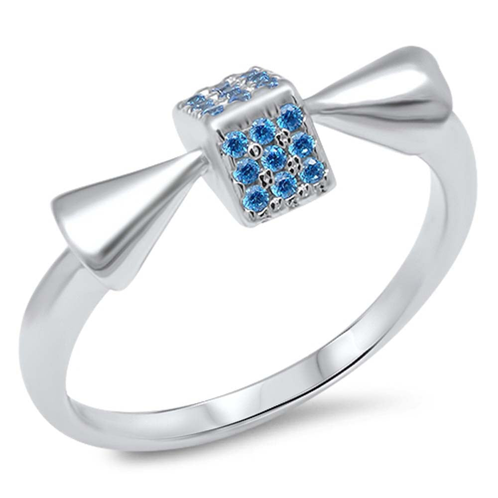 Sterling Silver Ring with Blue Topaz Colored Crystal StonesAnd Face Height of  7 mm