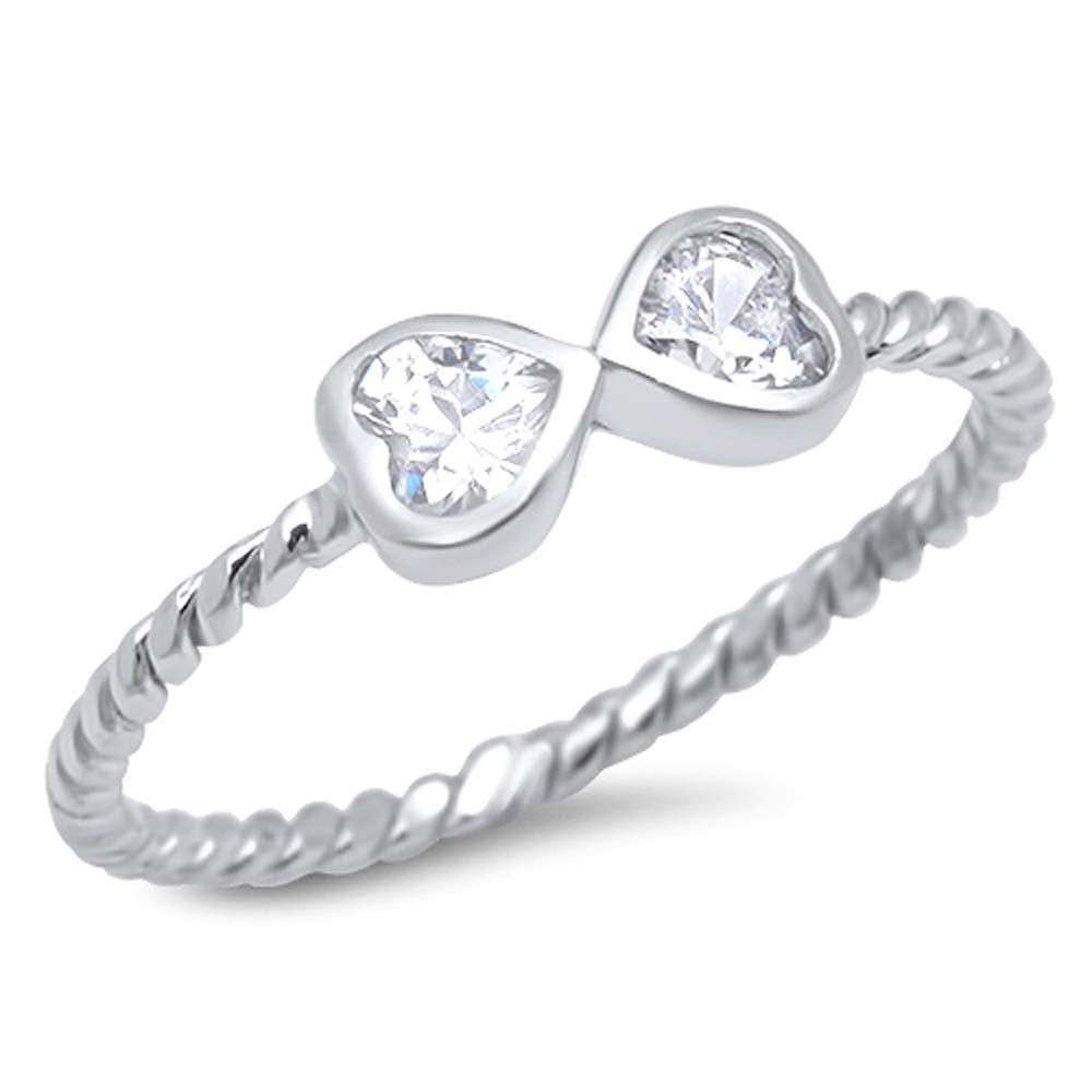 Sterling Silver Infinity Hearts Ring with Clear CZ And Face Height of  5 mm