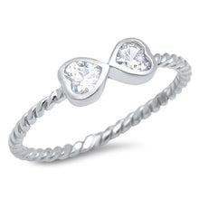 Load image into Gallery viewer, Sterling Silver Infinity Hearts Ring with Clear CZ And Face Height of  5 mm