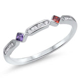 Sterling Silver Ring with AmethystAnd GarnetAnd Clear CZ StonesAnd Face Height of  2mm