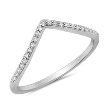 Load image into Gallery viewer, Sterling Silver V Shaped Clear CZ RingAnd Face Height 2mm