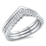 Sterling Silver Multiple Chevron Rings with Clear CZAnd Face Height of  6 mm \r\n