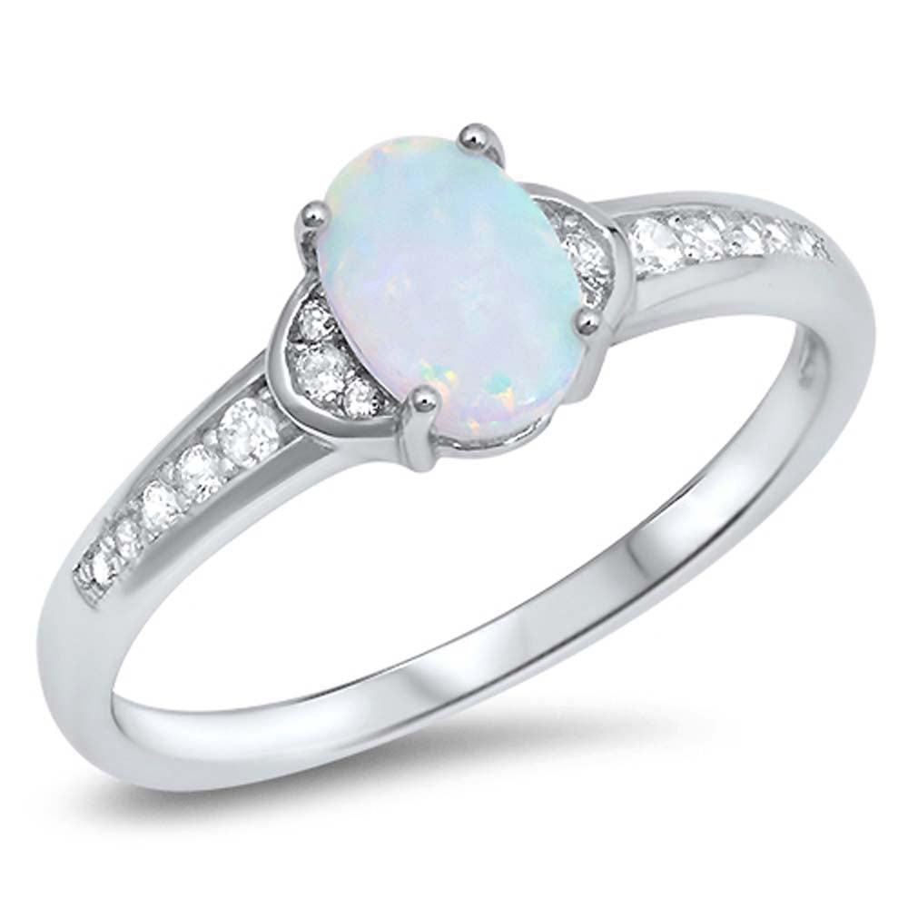 Sterling Silver Lab Opal and CZ Ring