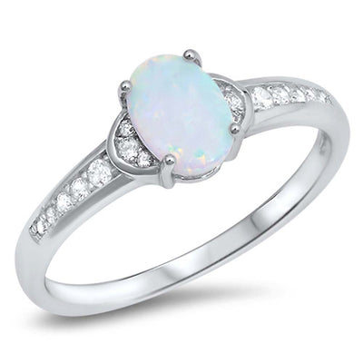 Sterling Silver Lab Opal and CZ Ring