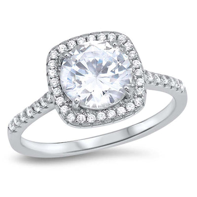 Sterling Silver ring with a Round Clear CZ in the Center and Clear CZ Around the Center and On the Band And Ring face Height of 11MM