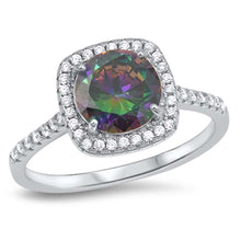 Load image into Gallery viewer, Sterling Silver Cushion Cut With Rainbow Topaz And Cubic Zirconia Ring