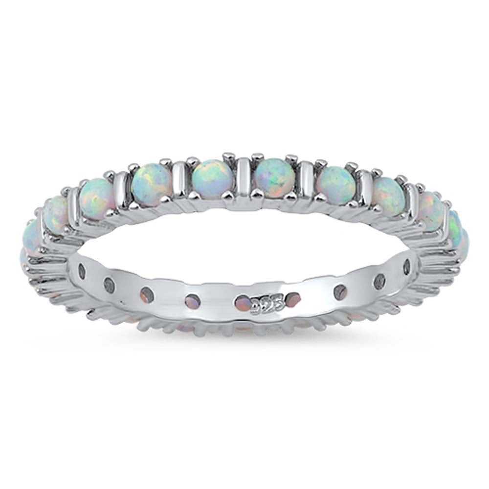 Sterling silver Eternity Ring with White Lab Opal CZ, Face Height of 3 MM