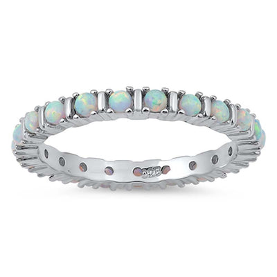 Sterling silver Eternity Ring with White Lab Opal CZ, Face Height of 3 MM