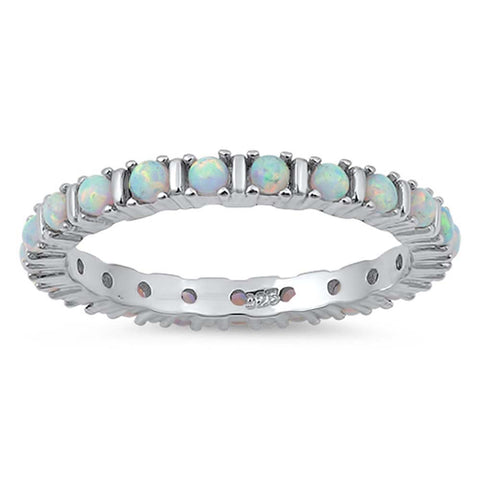 Sterling silver Eternity Ring with White Lab Opal CZ, Face Height of 3 MM