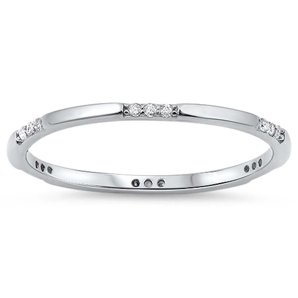 Sterling Silver Trendy Ring  with Alternating  Clear CZ StonesAnd Face Height of 2MM