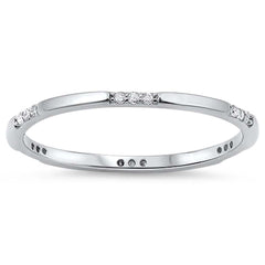 Sterling Silver Trendy Ring  with Alternating  Clear CZ StonesAnd Face Height of 2MM