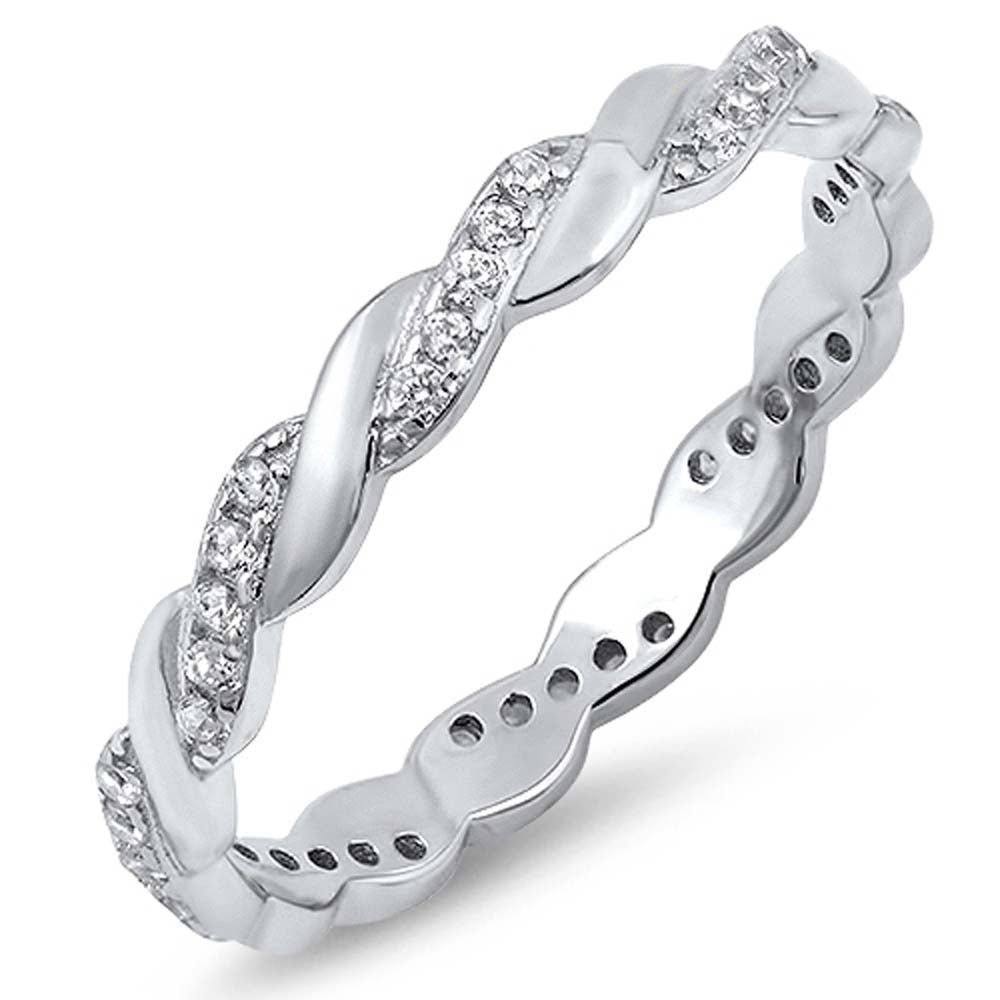 Sterling Silver Twisted CZ an Plain silver Eternity RingAnd Face Height of 3MM