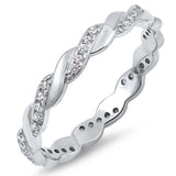 Sterling Silver Twisted CZ an Plain silver Eternity RingAnd Face Height of 3MM