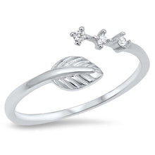 Load image into Gallery viewer, Sterling Silver CZ Bypass Ring with Leaf and diamond DesignAnd Face Height of 12MM