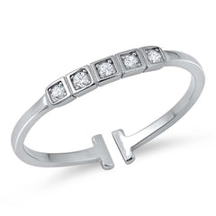 Sterling Silver Adjustable Ring With five Center CZ\'sAnd Face Height of 3MM