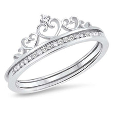 Load image into Gallery viewer, \r\nSterling Silver Crown Design Ring with Clear CZAnd\r\nFace Height of 8 mm