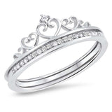 \r\nSterling Silver Crown Design Ring with Clear CZAnd\r\nFace Height of 8 mm