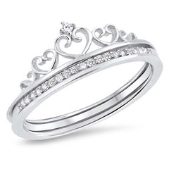 Sterling Silver Crown Design Ring with Clear CZAnd\r\nFace Height of 8 mm