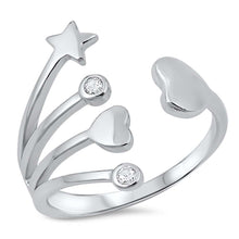 Load image into Gallery viewer, Sterling silver CZ Bypass Ring With Star and Heart Branch DesignAnd Face Height of 17MM
