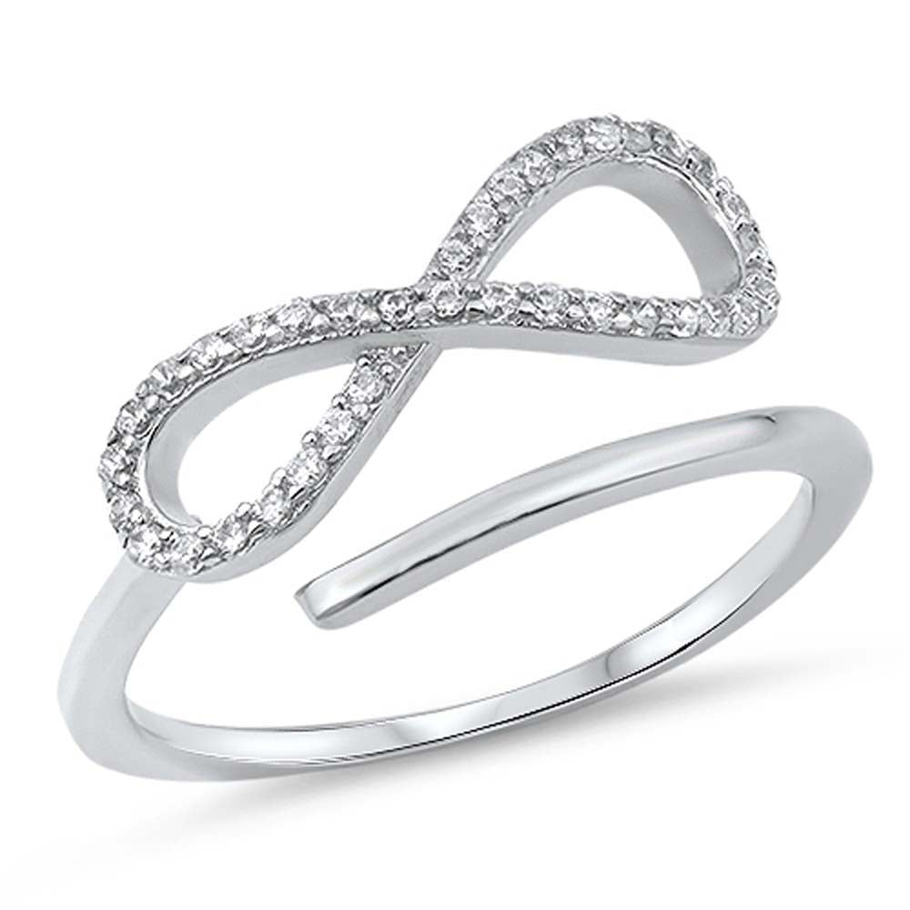 Sterling Silver CZ Infiniti Open Ended Ring with Face Height of 8MM